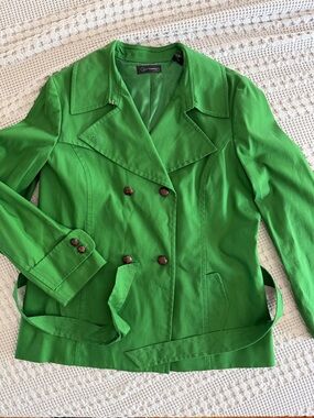 Context Bright Green Double-Breasted Trench Coat with Belt